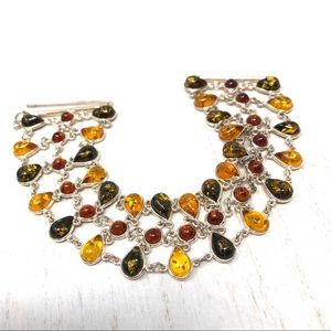 Baltic Amber, sterling silver lace bracelet, vintage, 28.5g